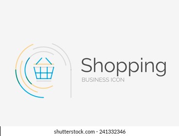 Thin line neat design logo, clean modern concept, shopping cart icon