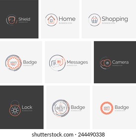 Colección del logotipo de diseño de línea delgada - 9 vectores limpios iconos y sellos modernos