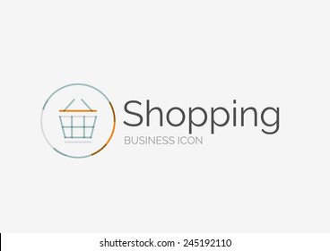 Thin line neat design logo, clean modern concept, shopping cart icon