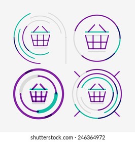 Conjunto de logotipos de diseño de línea fina, concepto moderno limpio, icono del carro de la compra