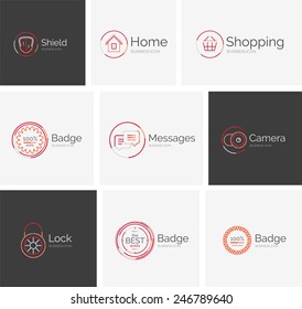 Thin line neat design logo collection - 9 vector clean modern icons and stamps