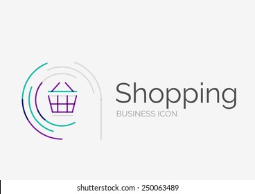 Thin line neat design logo, clean modern concept, shopping cart icon