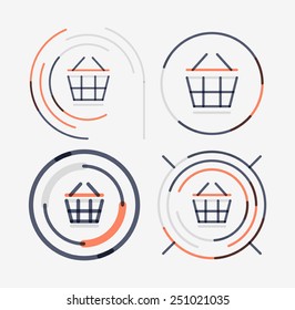 Leuchtendes Design-Logo-Set, sauberes modernes Konzept, Einkaufswagen-Symbol