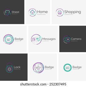 Colección de logotipos de diseño de línea delgada - 9 iconos y sellos vectores limpios y modernos