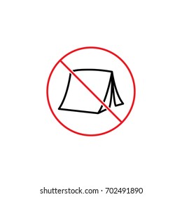 thin line no camping tent sign on white background