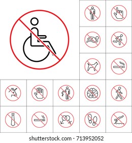 thin line no disabled sign on white background, human prohibition signs