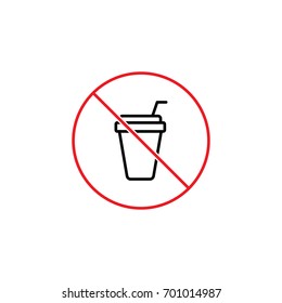 thin line no drinks, prohibition sign on white background