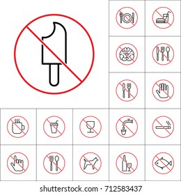 thin line no eating ice cream sign on white background, food icons set