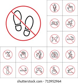 thin line no foot step sign on white background, human prohibition signs