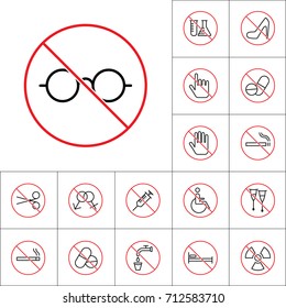 thin line no glasses sign on white background, health care icons set
