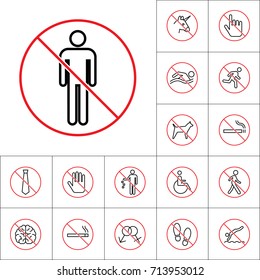 thin line no man sign on white background, human prohibition signs