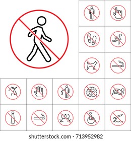 thin line no pedestrian sign on white background, human prohibition signs