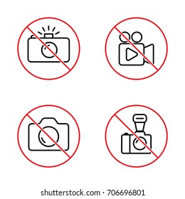 thin line no photo and video signs set on white background