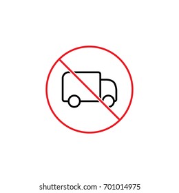 thin line no trucks prohibition sign on white background