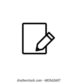 thin line notepad with pen icon on white background