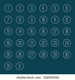 thin line numbers, calendar font on blue background