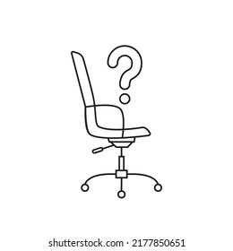 Thin Line Office Chair With Question Mark. Concept Of Finding New Employee Or Job Fair. Simple Modern Outline Recruit Logo Graphic Pictogram Design Web Element Isolated On White Background