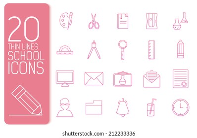 thin line office set icons school concept. Vector illustration design