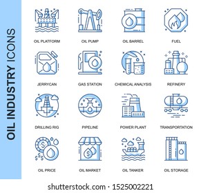 Thin Line Oil Industry Related Vector Icons Set for Website and Mobile Site and Apps. Outline icons design. Contains such Icons as Oil Tanker, Fuel, Gas Station and more. Linear Pictogram Pack.