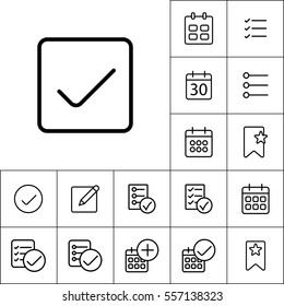 thin line ok icon on white background, schedule planning set