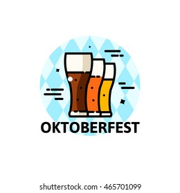 Thin line Oktoberfest concept design with glasses of beer, vector illustration
