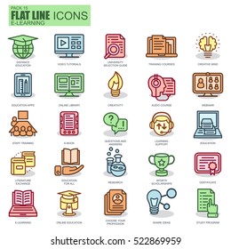 Thin line online education, e-learning, e-book icons set for website and mobile site and apps. Pixel Perfect. New style simple linear icon with flat shadow.