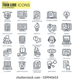 Thin line online education, e-learning, e-book icons set for website and mobile site and apps. Pixel Perfect. Editable Stroke. Simple linear pictogram pack. Vector illustration.