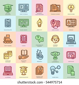 Thin line online education, e-learning, e-book icons set for website and mobile site and apps. Pixel Perfect. Editable Stroke. Flat simple linear pictogram pack. Vector illustration.