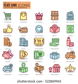 Thin line online shopping and e-commerce icons set for website and mobile site and apps. Pixel Perfect. New style simple linear icon with flat shadow.