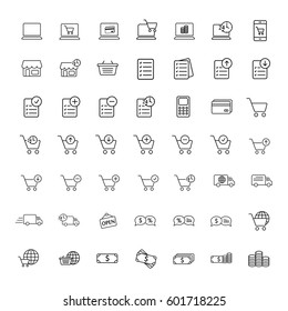 thin line online shopping icon set on white background, shopping icons set