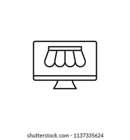 thin line online store on pc icon on white background