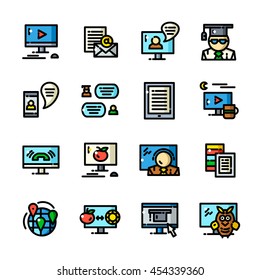 Thin line Online training icons set, Distance learning outline logos vector illustration