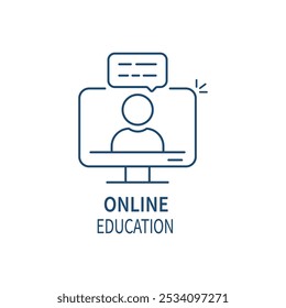 thin line online training like e-learning logo. linear flat trend modern logotype element graphic stroke design. concept of easy educational technology service and