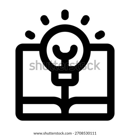 Thin line open book with a glowing lightbulb, symbolizing knowledge, creativity, study, and learning.