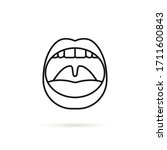 thin line open mouth icon like shout. simple lineart style trend modern stroke throat logotype graphic art design isolated on white background. concept of face part symbol or loud speech