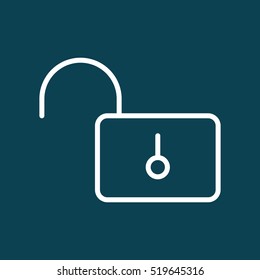 thin line opened lock icon on blue background