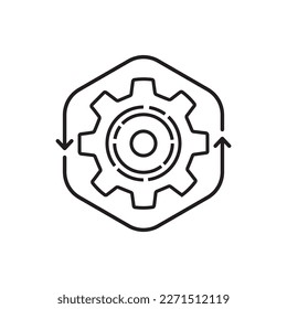 funcionamiento en línea delgada proceso fácil con rueda de engranajes. tendencia lineal de estilo plano moderno linearto simple logotipo diseño de arte de trazo gráfico elemento web aislado en blanco. concepto de nuevo pictograma de versión suave