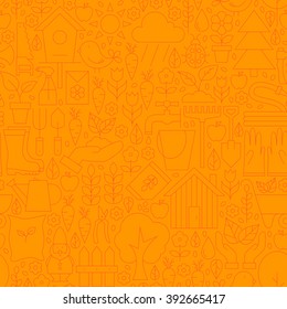 Thin Line Orange Spring and Garden Seamless Pattern. Vector Website Design and Seamless Background in Trendy Modern Outline Style. Nature and Gardening.