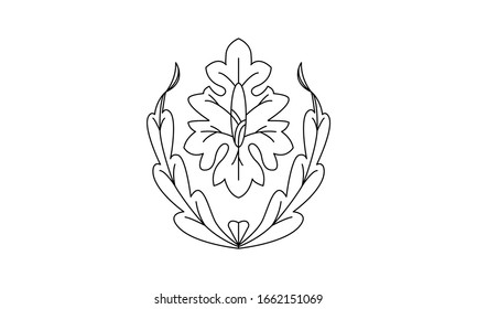 Decoración de líneas finas al estilo art deco. 
Emblema floral sobre fondo blanco. Ilustración vectorial. Aislado