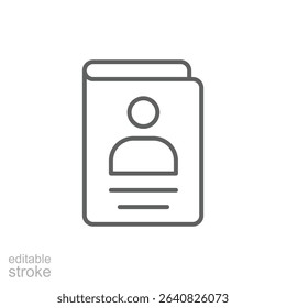 Thin Line Outline Icon of Passport Identification Document Editable Stroke Style Symbol