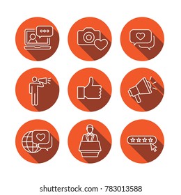 Thin Line Outline Icon Set w Megaphone, Influencer Marketing Person and Representative