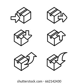 thin line package, box icons set on white background