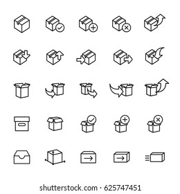 thin line packaging icons set on white background