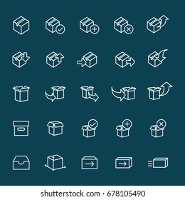 thin line packaging icons set on blue background