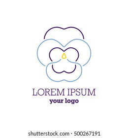Thin line pansy logo. Heartsease sign. Vector illustration