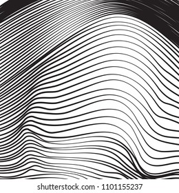 Thin line pattern with irregular halftone waves. Simple wavy abstract geometric texture. Lined vector background