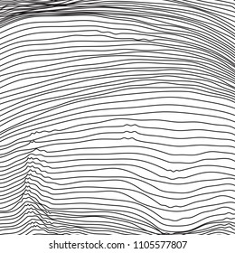 Thin line pattern with irregular halftone waves. Simple wavy abstract geometric texture. Lined vector background