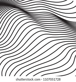 Thin line pattern with irregular halftone waves. Simple wavy abstract geometric texture. Lined vector background