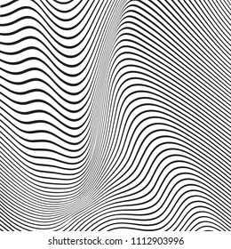 Thin line pattern with irregular halftone waves. Simple wavy abstract geometric texture. Lined vector background