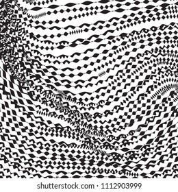 Thin line pattern with irregular halftone waves and dots. Simple wavy abstract geometric texture. Lined vector background